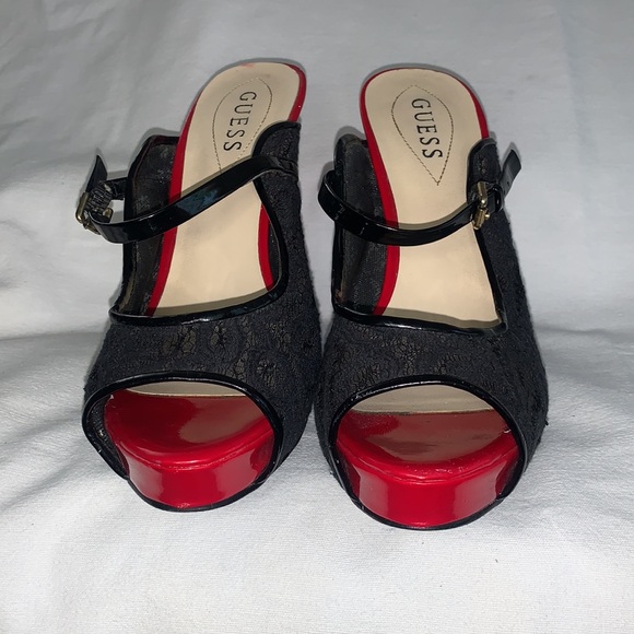 Guess Backless Stiletto Black/Red Heels W8.5 - Picture 2 of 4